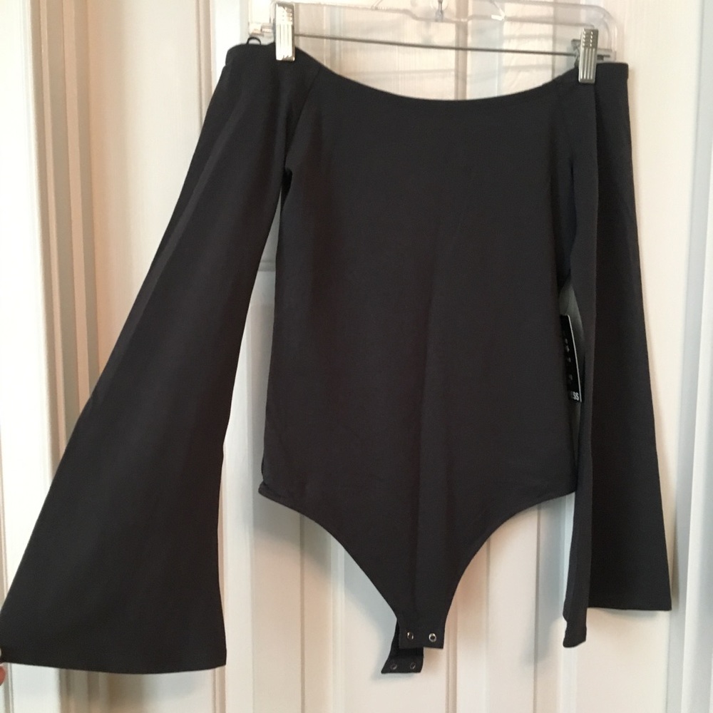 Express Charcoal Grey Bell-Sleeved Bodysuit Size S